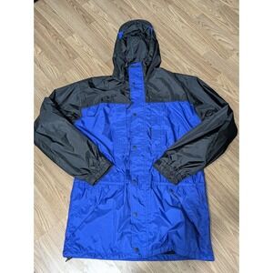 REI Co op Gore Tex Rain Jacket Mens LG Tall Blue Black Zip Button Hood Vented LT